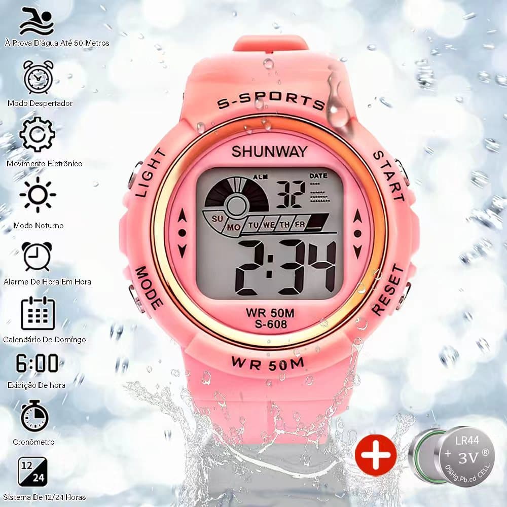 Relogio Infantil Digital À Prova D'água Led Esportivo Cronômetro Original Com Display Luminoso Multifuncional