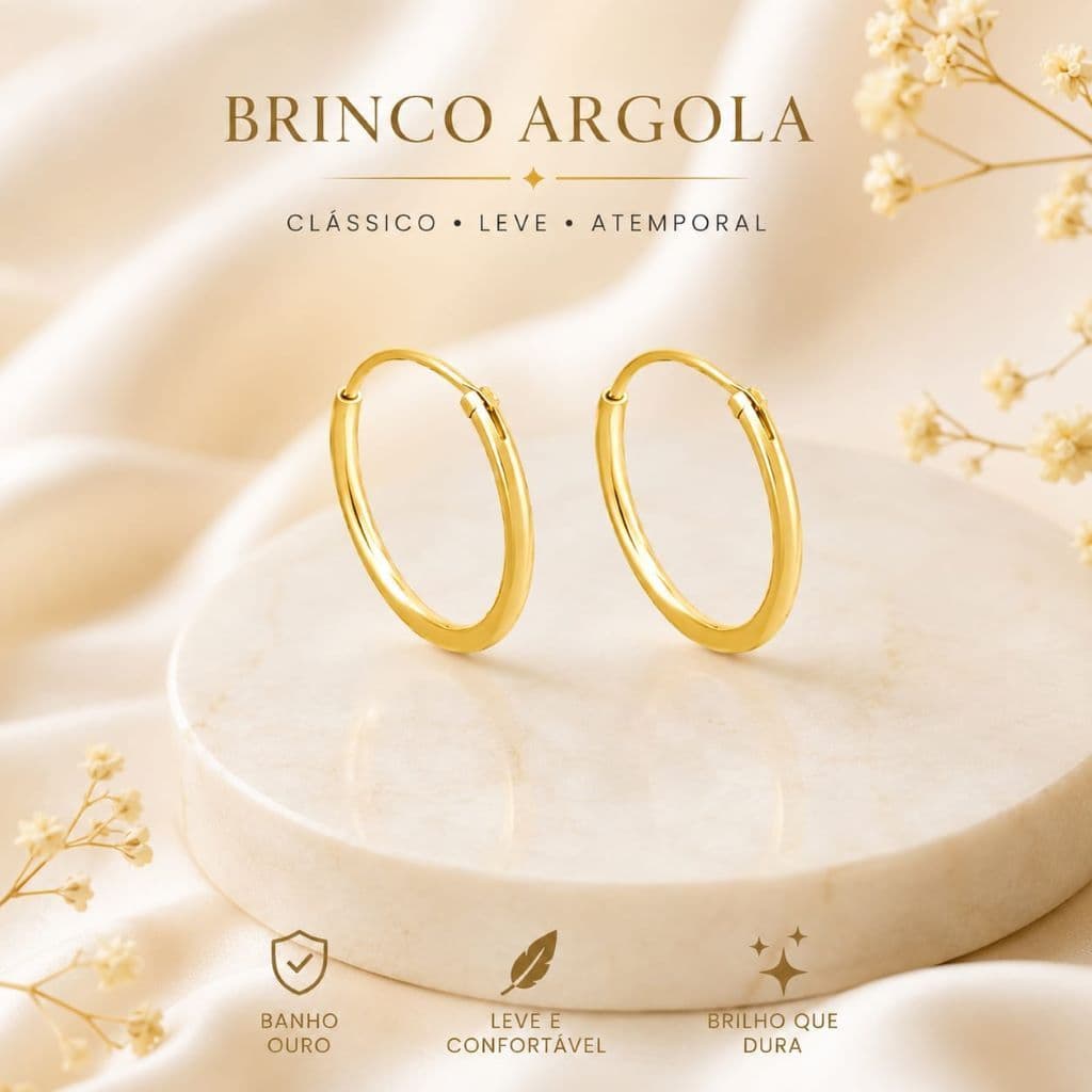 Brinco de argola banho de ouro