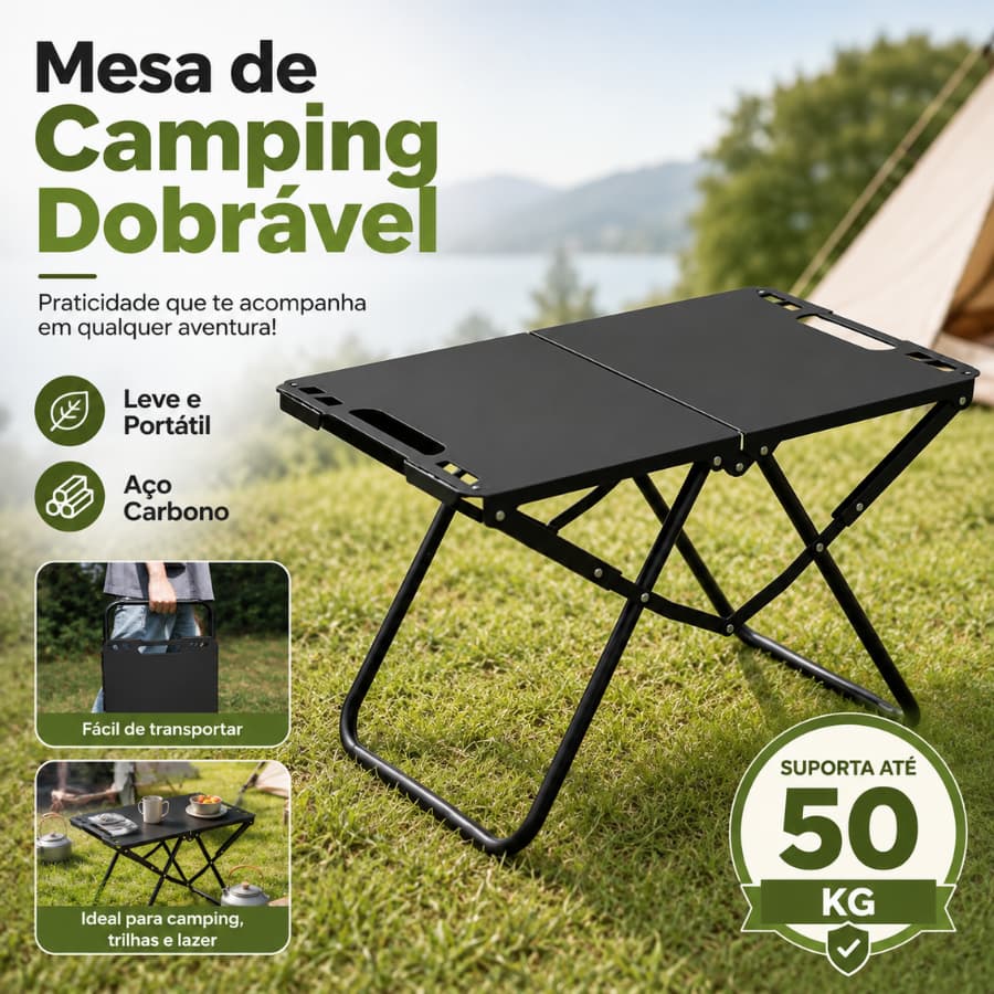 Mesa De Camping Dobrável Praia Jardim Dobrável Leve Portátil Aço Carbono Suporta 50kg