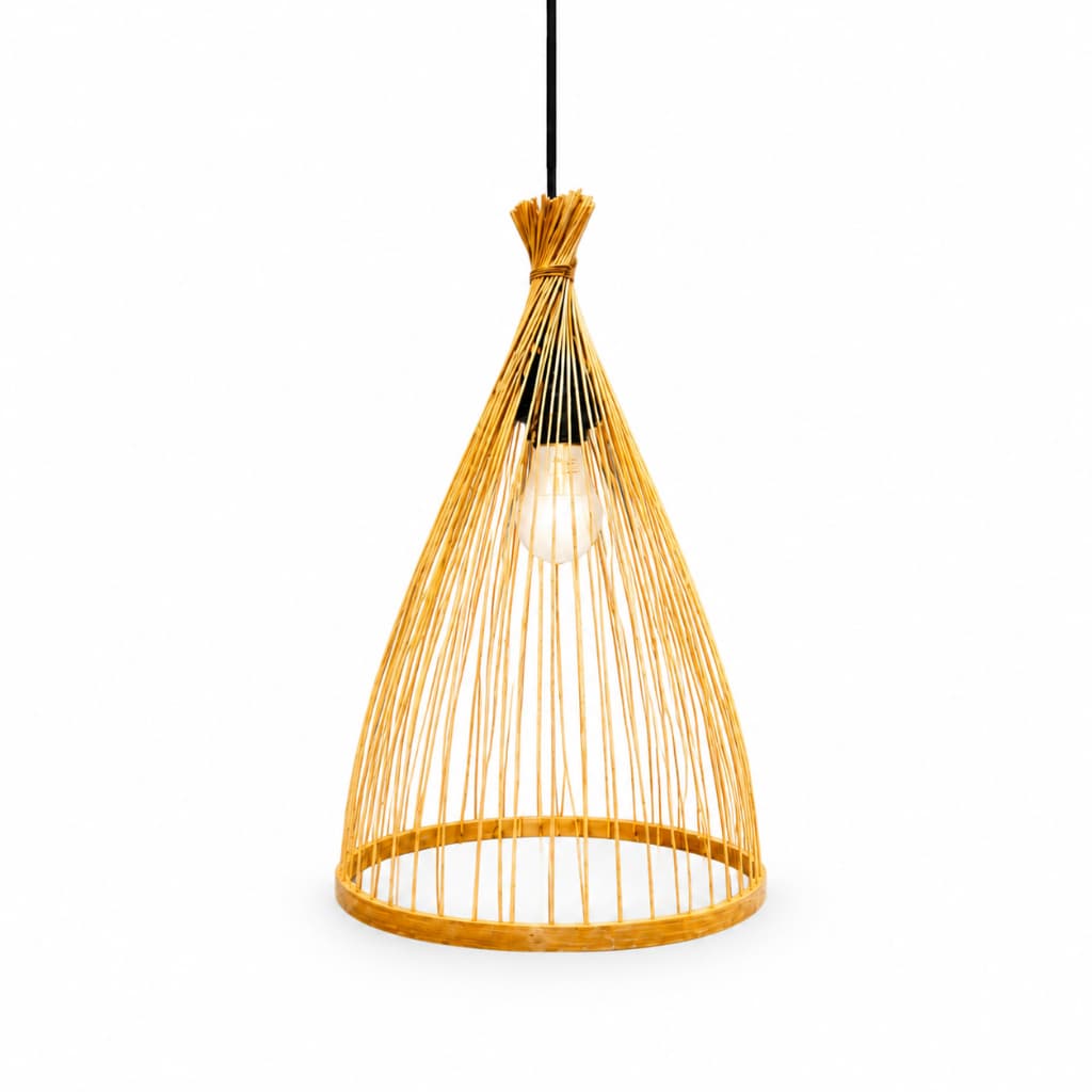 Lustre Pendente de Bambu Artesanal Luminária de Teto Decorativa Estilo Boho Rústico para Sala Quarto e Cozinha