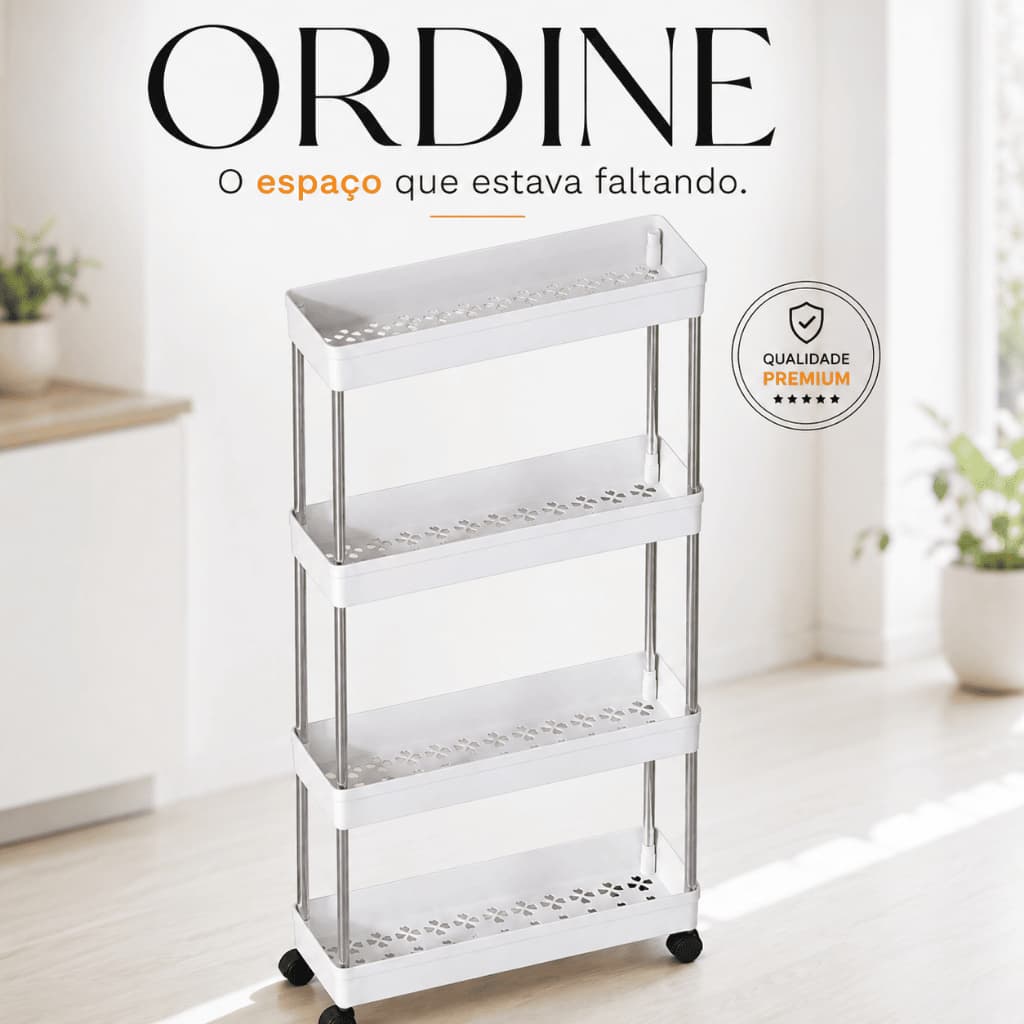 Carrinho Organizador Slim 4 Camadas Estreito 13cm Com Rodinhas Para Cozinha Banheiro Lavanderia