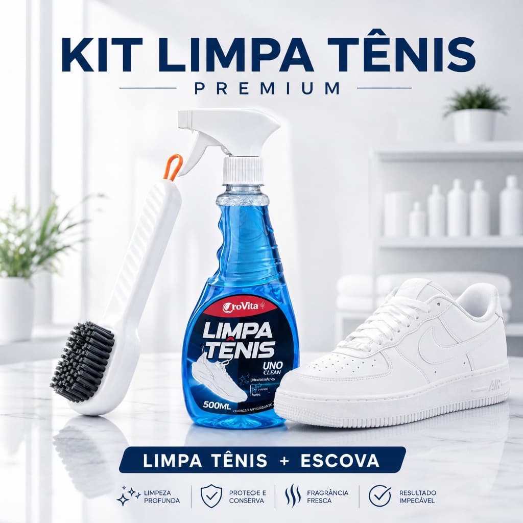 Kit Limpa Tenis Profissional 500ml Escova Restaurador Instantaneo Limpeza Profunda Remove Manchas