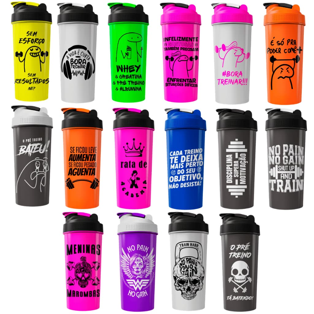 Coqueteleira Shaker 600ml Academia Fitness - Várias Estampas