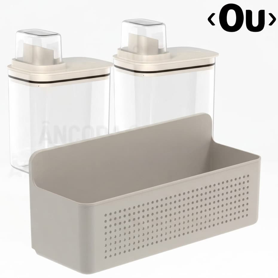 Kit 2 Dispensers 1,5L Retangular + 1 Organizador Parede Lavanderia Linha Flow Ou Produtos Limpeza