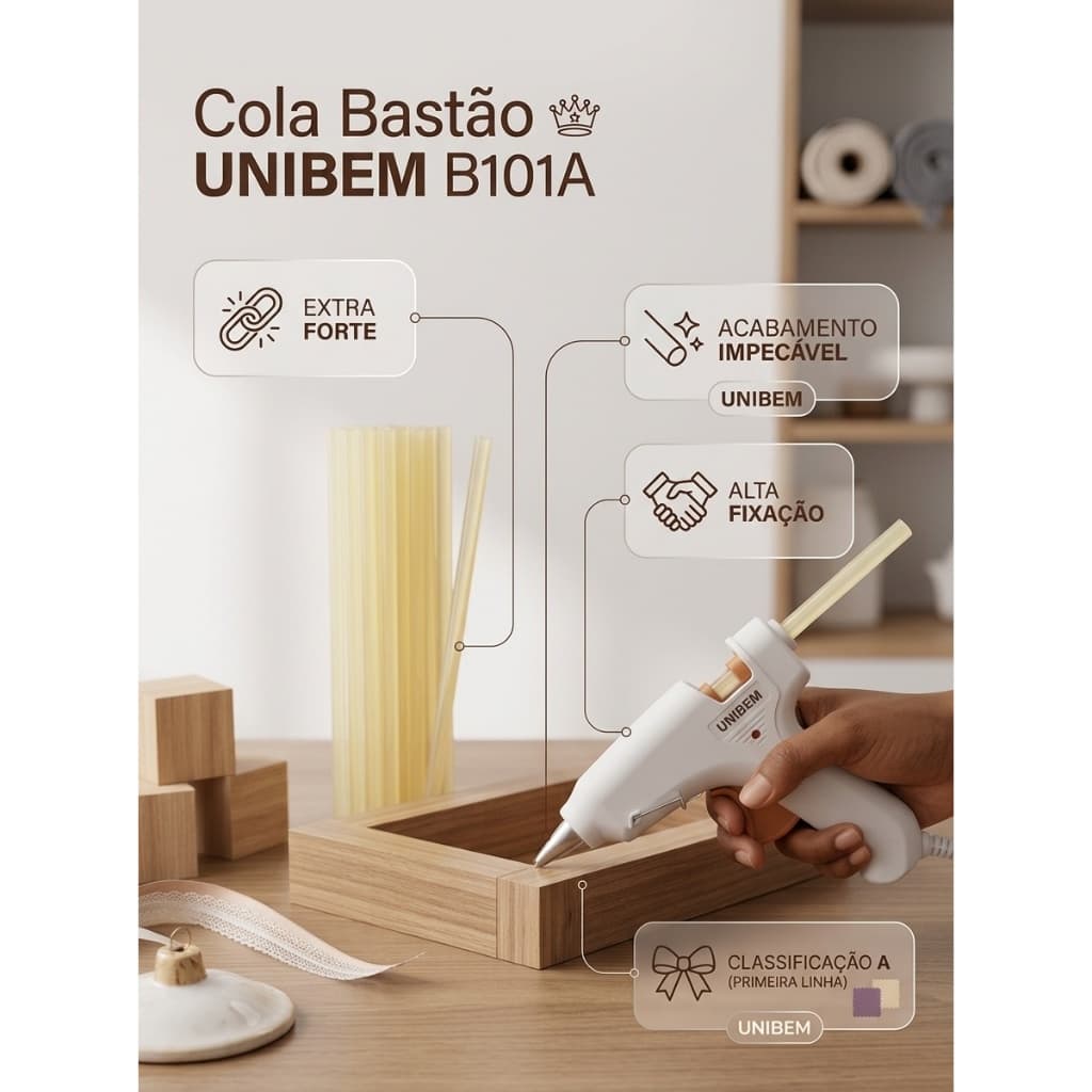 Cola Quente em Bastão Fino Unibem B101A – A Queridinha do Artesanato e das Laceiras! 10 tubos