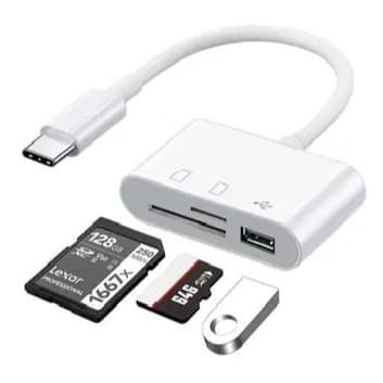 Leitor de Cartão 3 em 1 USB-C com Hub USB, Slot SD e MicroSD TF - Alta Velocidade
