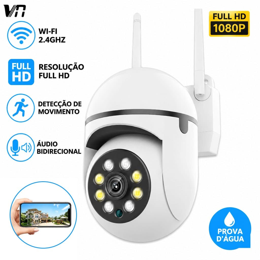 Câmera de Segurança Externa WiFi Visão Noturna Full HD Sensor Movimento Áudio Bidirecional App V360 P03