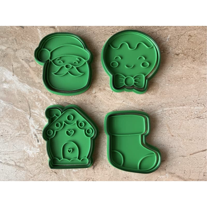 Kit 4 Cortadores + Carimbos Natalinos 6cm – Biscoitos, Biscuit e Confeitaria - Cor Aleatório
