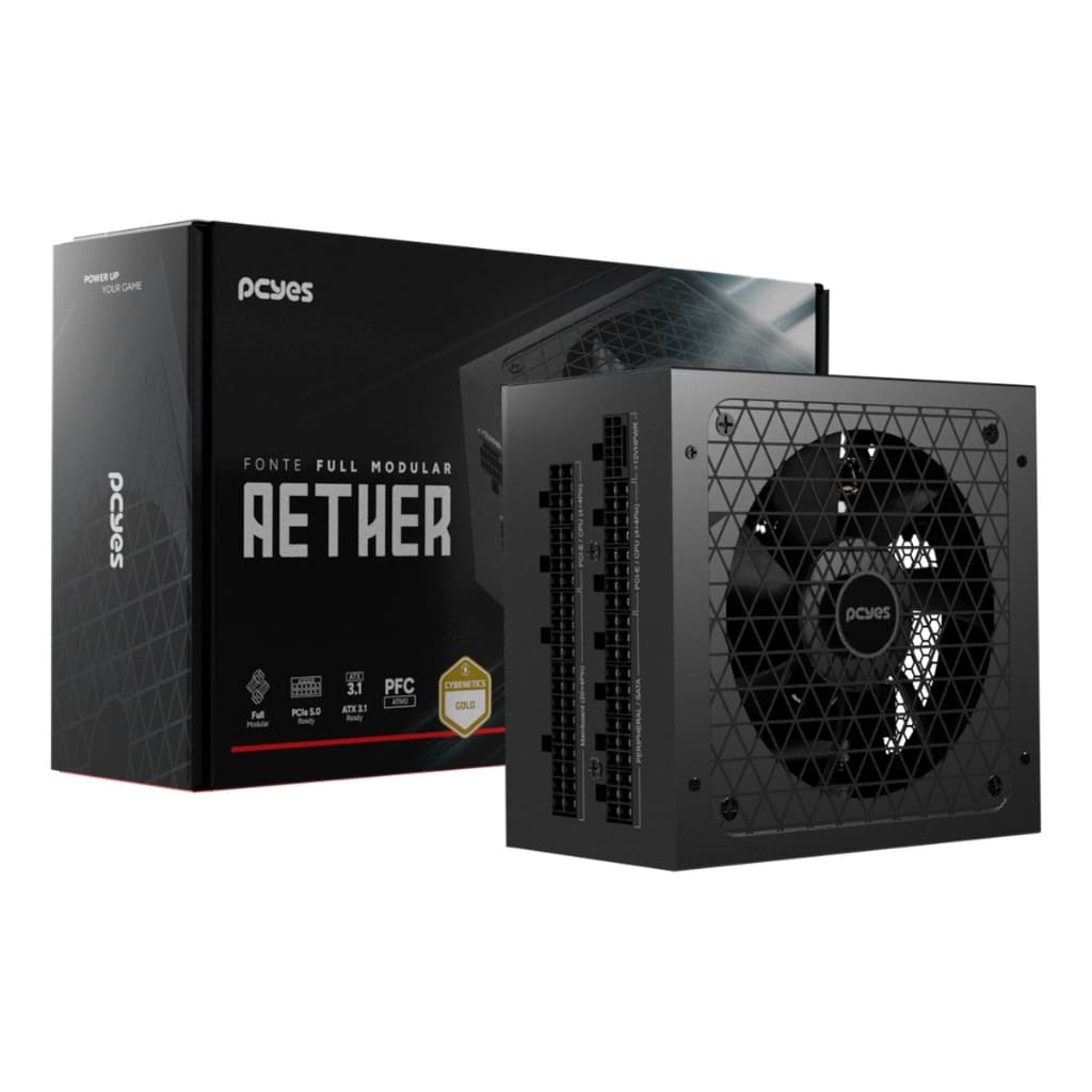 Fonte Gamer Pcyes Aether 850W Full Modular Cybenetics Gold PCIE 5.0 ATX 3.1 - 850WFMG