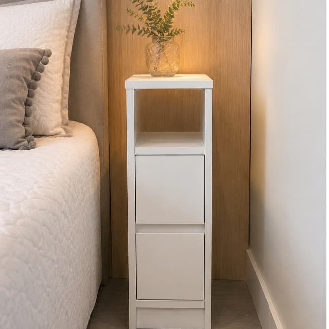 Mesa De Cabeceira Estreito 2 Gavetas E Nicho 25x70x30 De Chão MDF