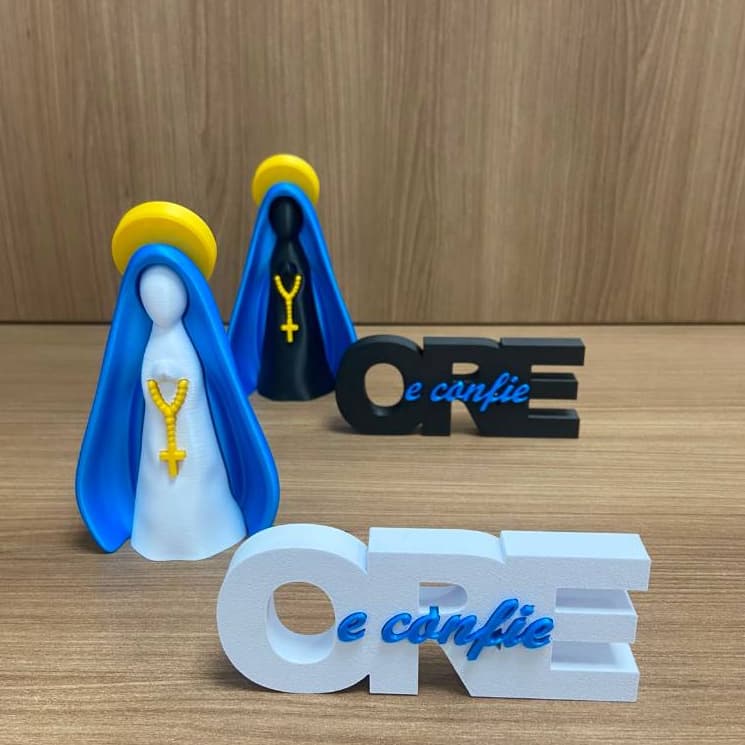 Kit Nossa Senhora Aparecida + Placa Ore e Confie Decoração Religiosa Católica Fé Oração Presente