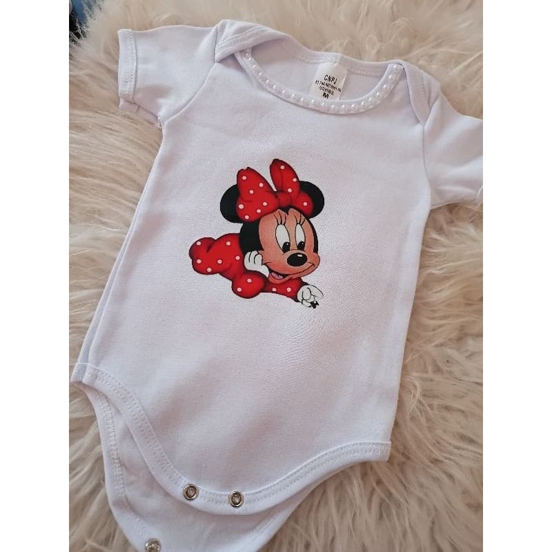 Body Bebê Menina Minnie com Pérolas Manga Curta 100% Algodão RN P M G