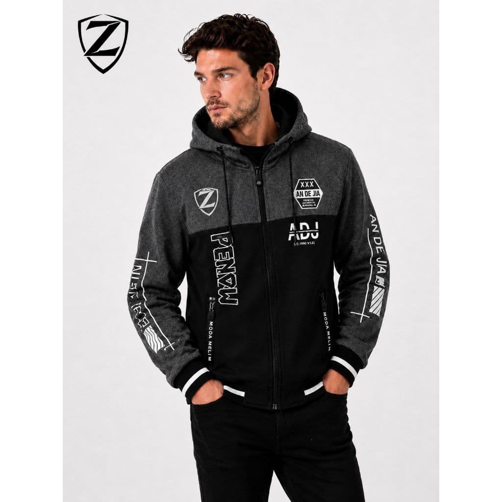 Jaqueta Masculina Estampada com Capuz Removivel | Jaqueta Forrada e Confortável | Estilo Streetwear | Bolsos com Zíper |