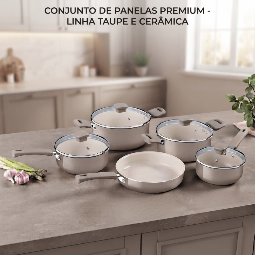 Jogo de Panelas Tramontina Veronese 5 Peças Cerâmico Starflon Cor Bege