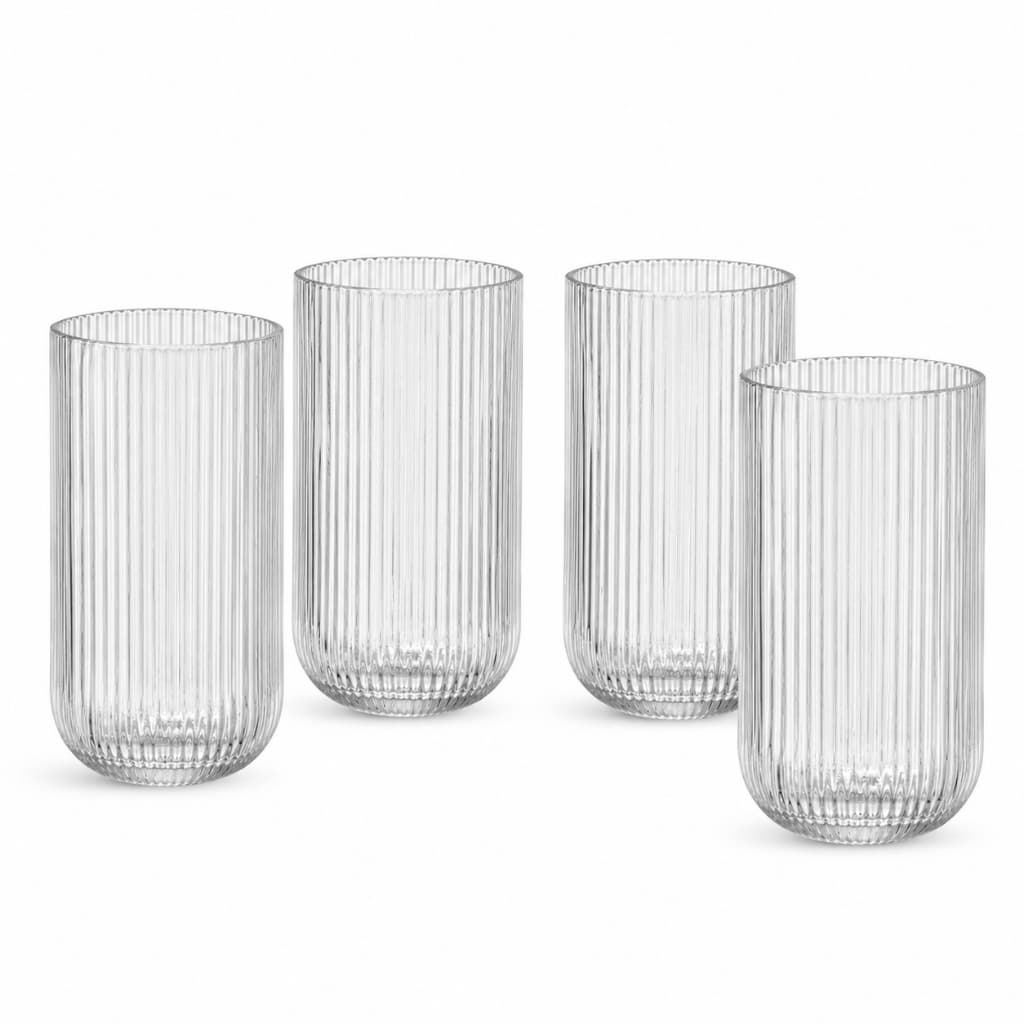 Jogo de 4 Copos De Vidro Canelado Cameratta GAMMA Agua Suco Drink 450ml - Enxoval Casa Cozinha Taça