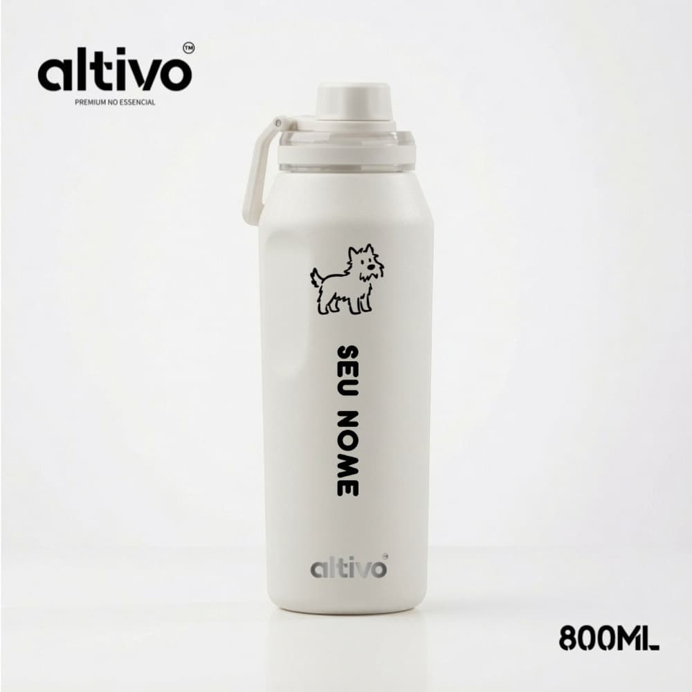 Garrafa Térmica Personalizada de Nome Pets Cachorro West Highland com Tampa Antivazamento Bico Rosqueável 800ML