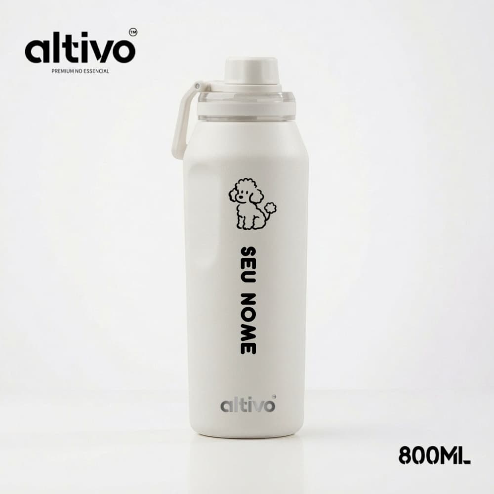 Garrafa Térmica Personalizada de Nome Pets Cachorro Poodle com Tampa Antivazamento Bico Rosqueável 800ML