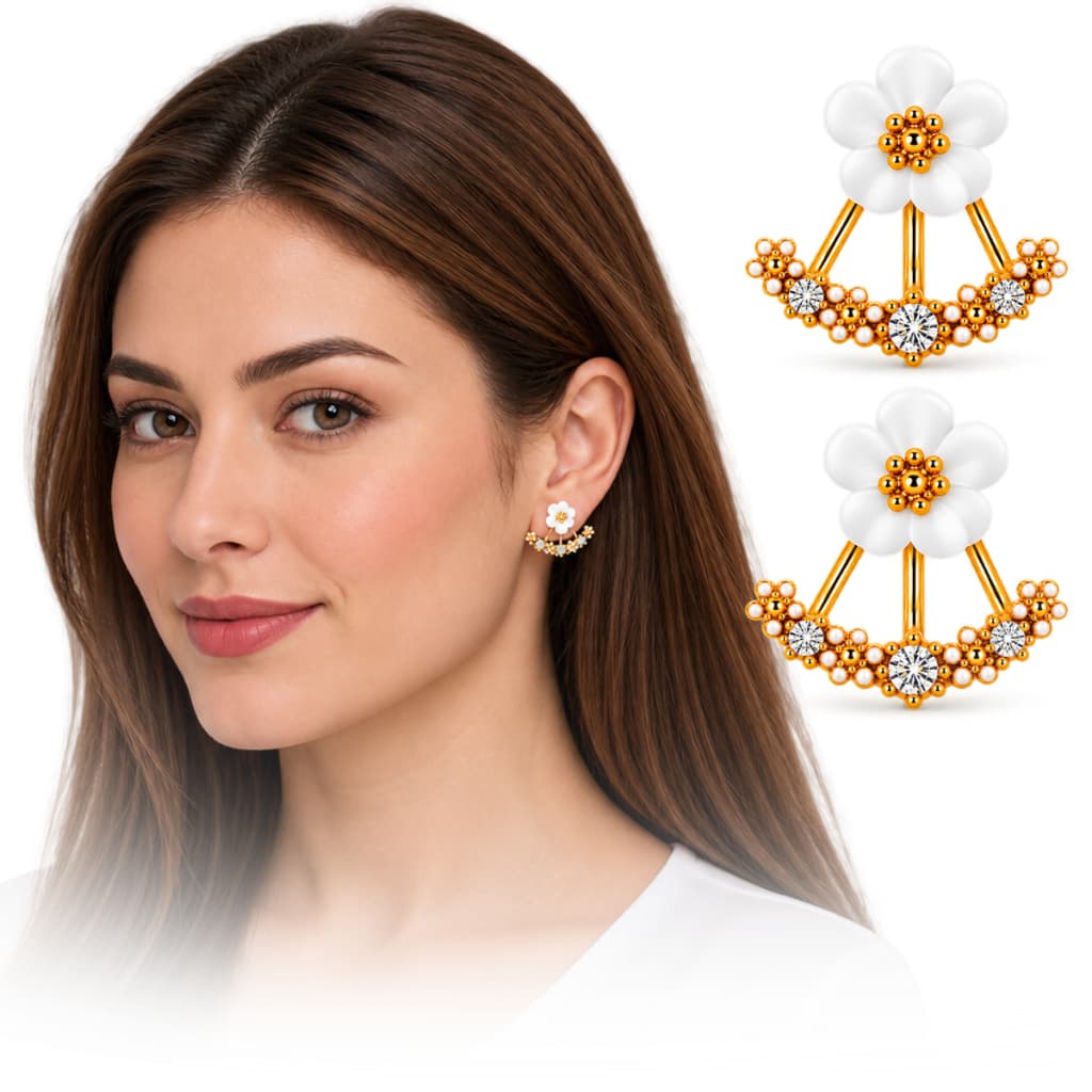 Brinco Feminino Floral Dourado Strass Sobrepor Delicado