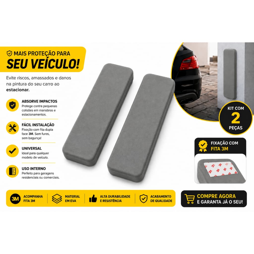 Protetor de Parachoque em EVA autocolante - 2 unidades 30cm x 8cm x 30mm.