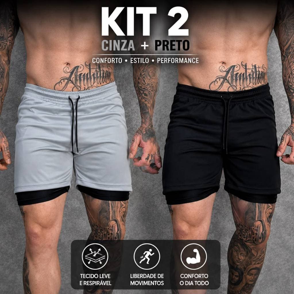 Kit 2 Shorts Masculino 2 Em 1 Dry Fit Corrida Academia Esportivo Premium