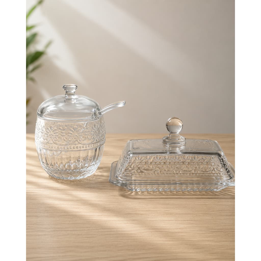 Manteigueira e Açucareiro Mauve Wolff em Cristal com Colher Elegante Presente | Kit ou Separado
