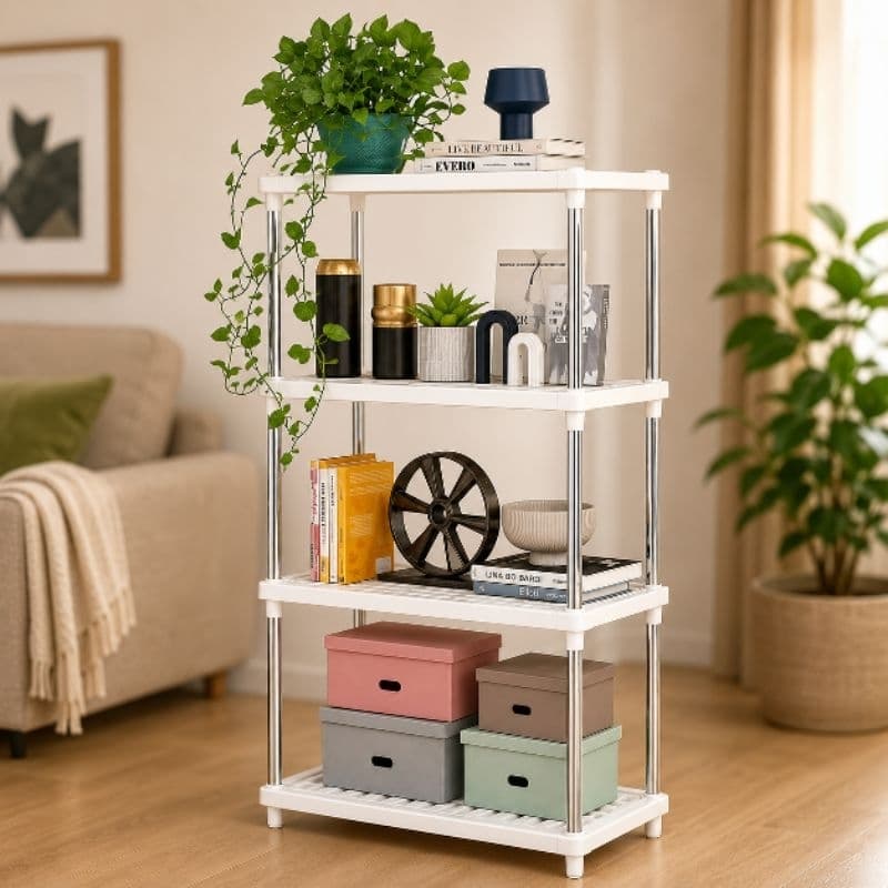 Estante Organizadora Multiuso Quatro Prateleiras Branca Modular Estilo Versatil