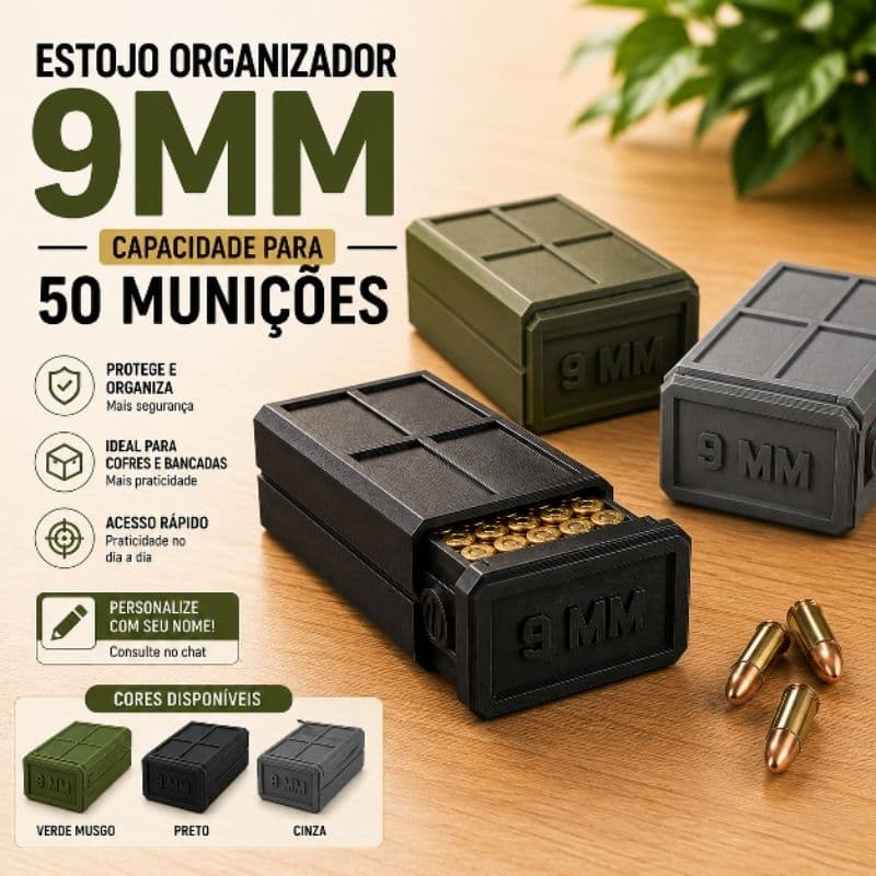 (personalizado) Carteira Estojo Organizador de Munição 9mm caixa empilhável stand tiro com nome