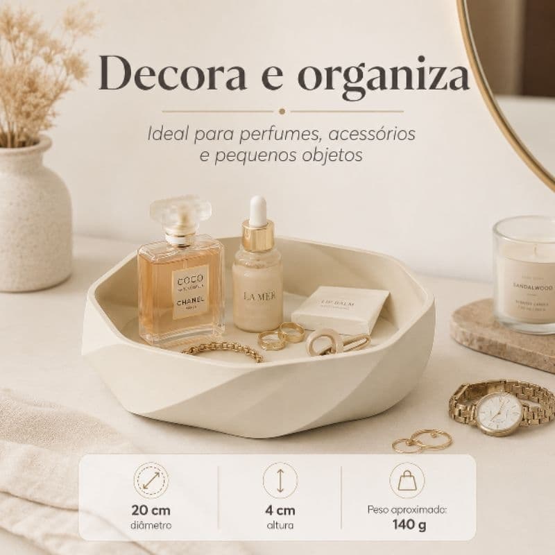 Bandeja Decorativa Orgânica 20cm Organizador Multiuso para Perfumes Joias Acessórios e Decoração + Brinde