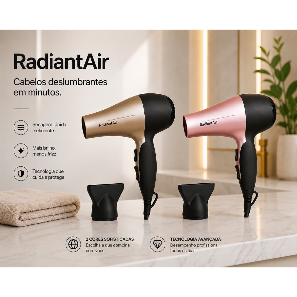 Secador de Cabelo Profissional Portátil Dobrável  Leve e Compacto 1200W Bivolt Black Cinza e Black Rosé