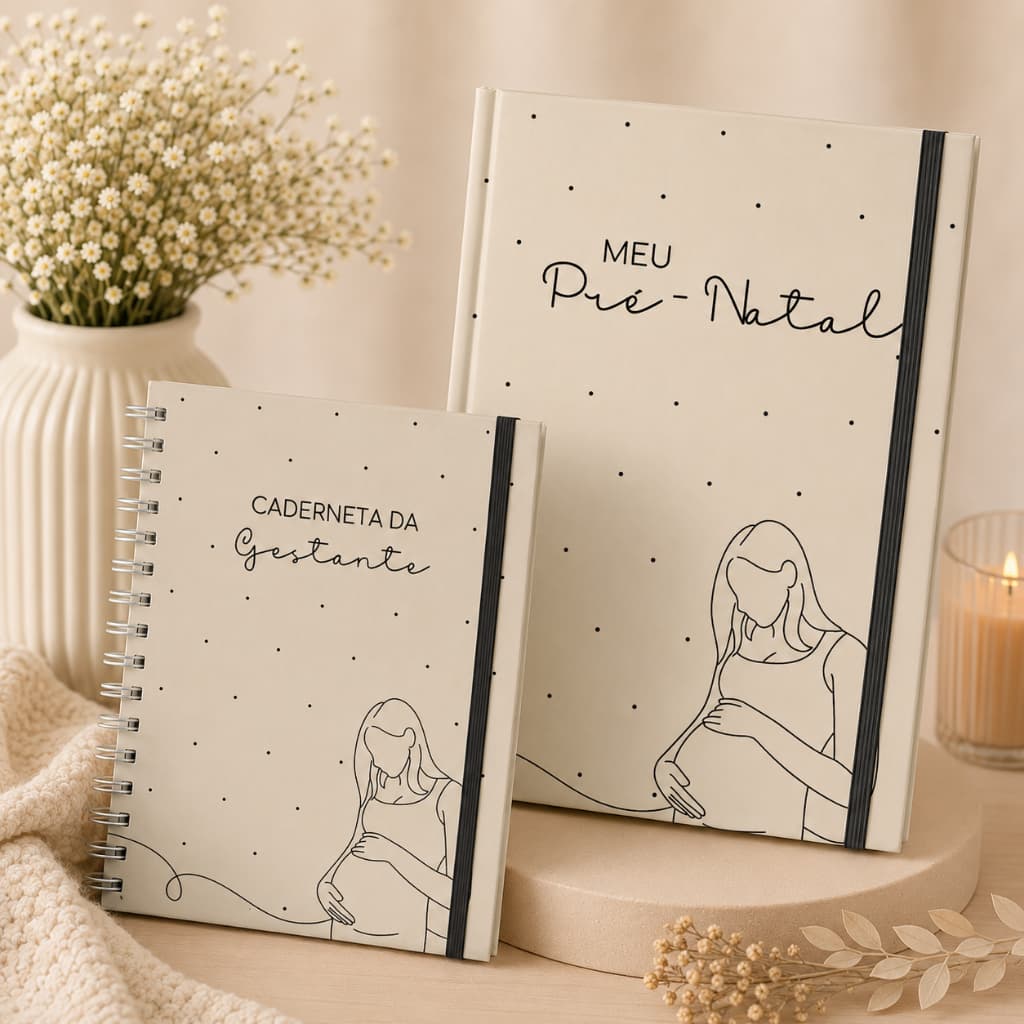Kit Gestante Caderneta de Vacinação + Pasta Pré-Natal Personalizada Porta Exames, Ultrassom e Documentos