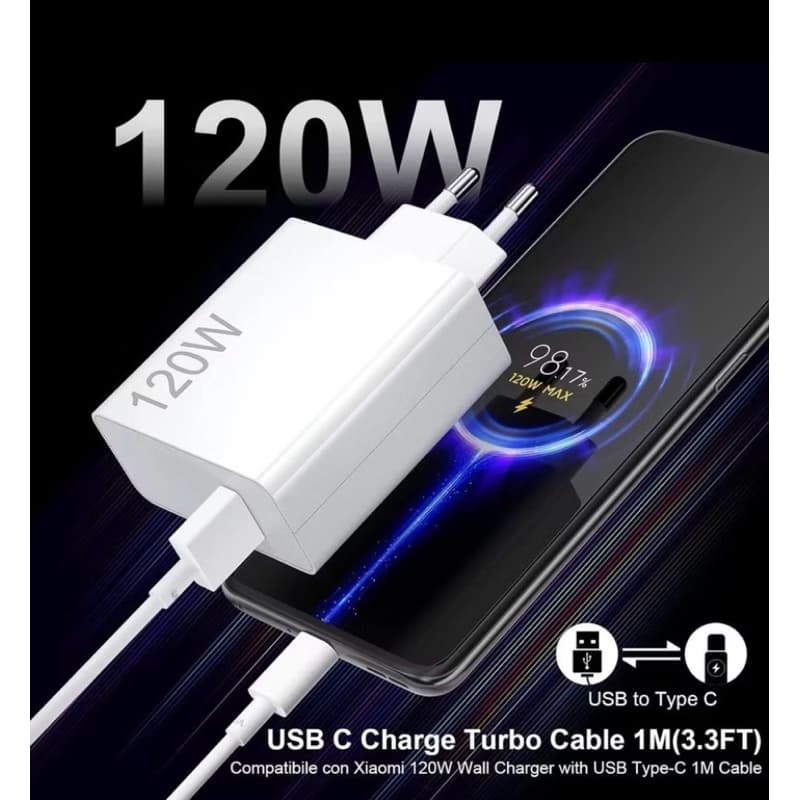 Carregador Turbo com Cabo USB Tipo C 120W Carregamento Rápido