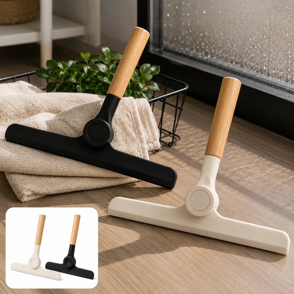 Rodo de Pia Dobrável em Silicone com Cabo de Bambu | Multiuso para Cozinha, Bancada e Vidros