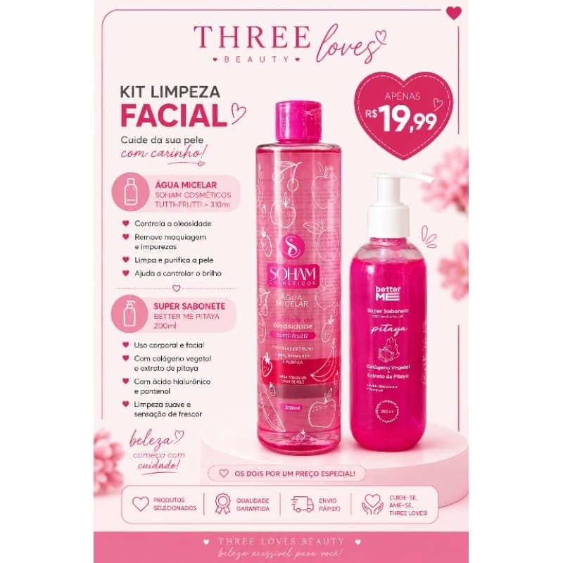 Kit de Limpeza Facial - Sabonete líquido facial + Água Micelar