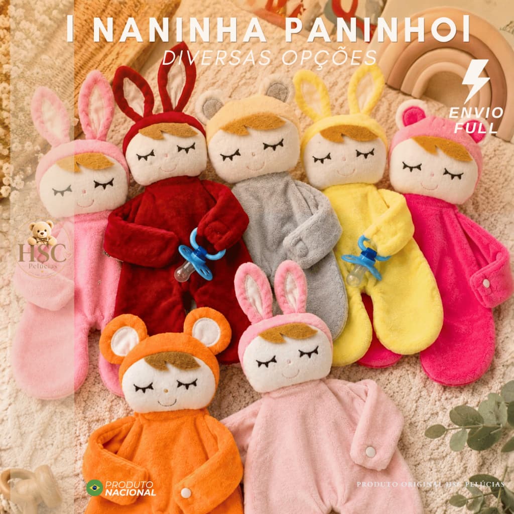 Naninha para Bebe em Plush Paninho Coala Urso Coelho Boneca Bonequinha Chupeta Prendedor