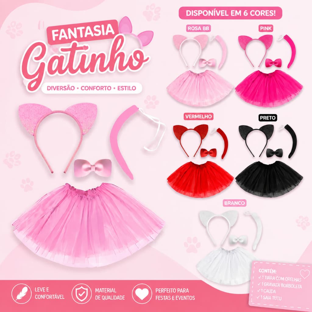 Fantasia Gatinha Sensual Halloween Festa das Bruxas Temática Completa Carnaval