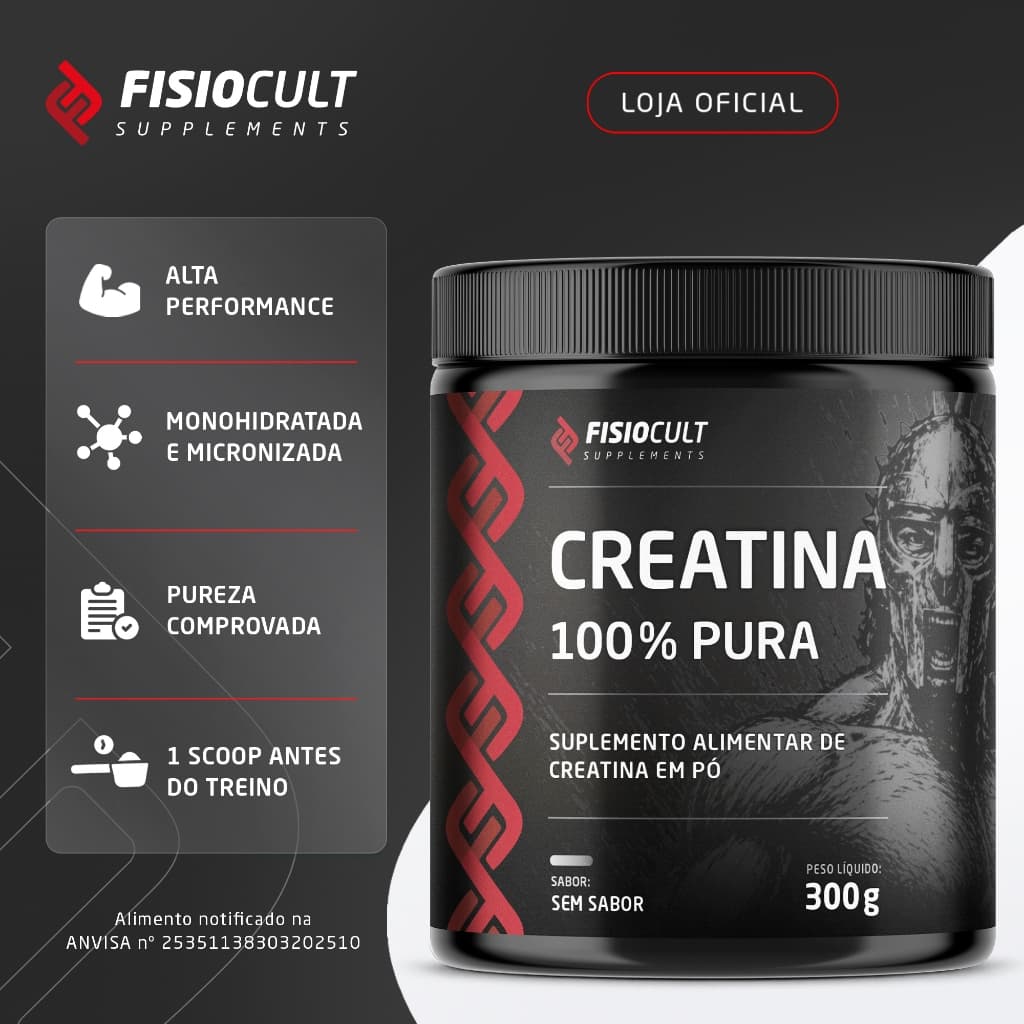 Creatina Micronizada 100% Pura Monoidratada 300g - Fisiocult Supplements