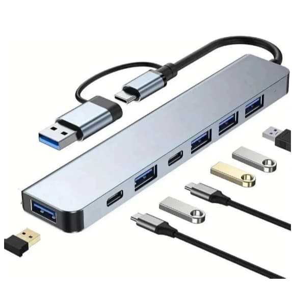 Hub USB-C e USB-A 3.0, Adaptador 7 em 1, Portátil, Veloz e Multifuncional Para Computadores, Smartphones, Tablets e PC