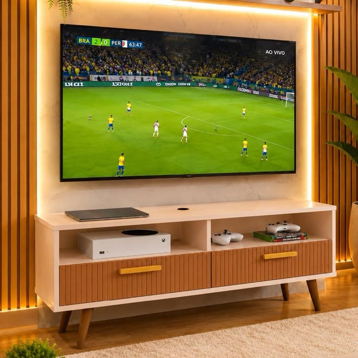 Rack Home Turim Miami 1.10 e 0.90 -  TV até 50” – 2 Portas e Nicho Decorativo - Sala Gourmet QUEIMA DE ESTOQUE
