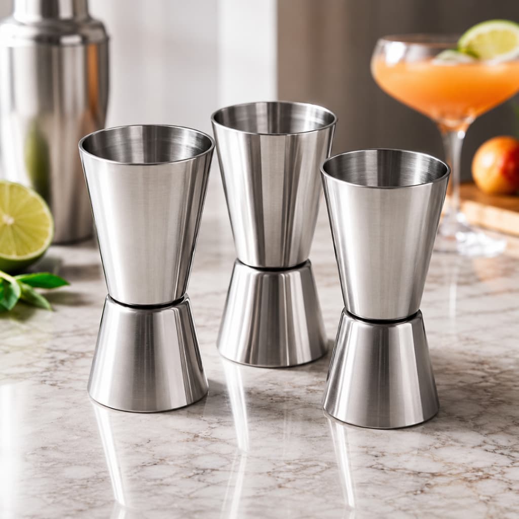 Kit com 3 dosadores de bebidas em aço inoxidável 60 ml/ 30 ml, Bares,/Festas/Eventos.