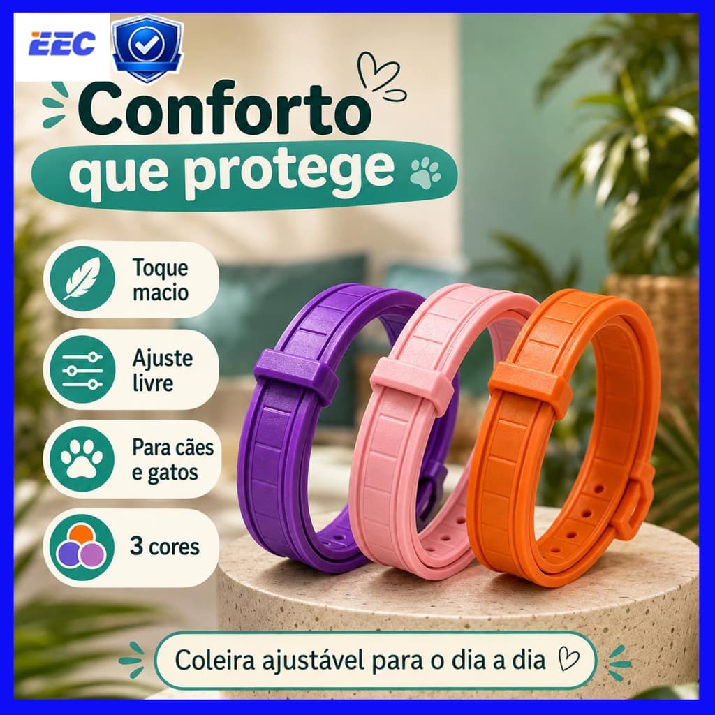 Coleira para gatos e cães, proteção contra pulgas e carrapatos por até 8 meses, ajustável e impermeável