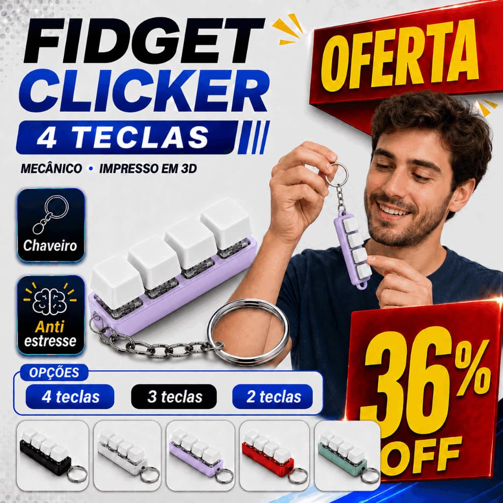 Chaveiro Fidget Clicker 4 Teclas Teclado Mecânico Keycap Anti Estresse Botão Brinquedo