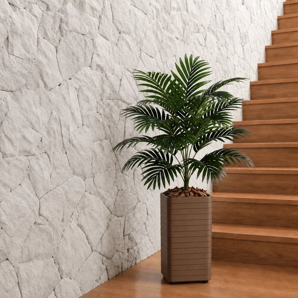 Coqueiro Artificial 18 Folhagem Grande + Vaso Decorativo Marrom Sala