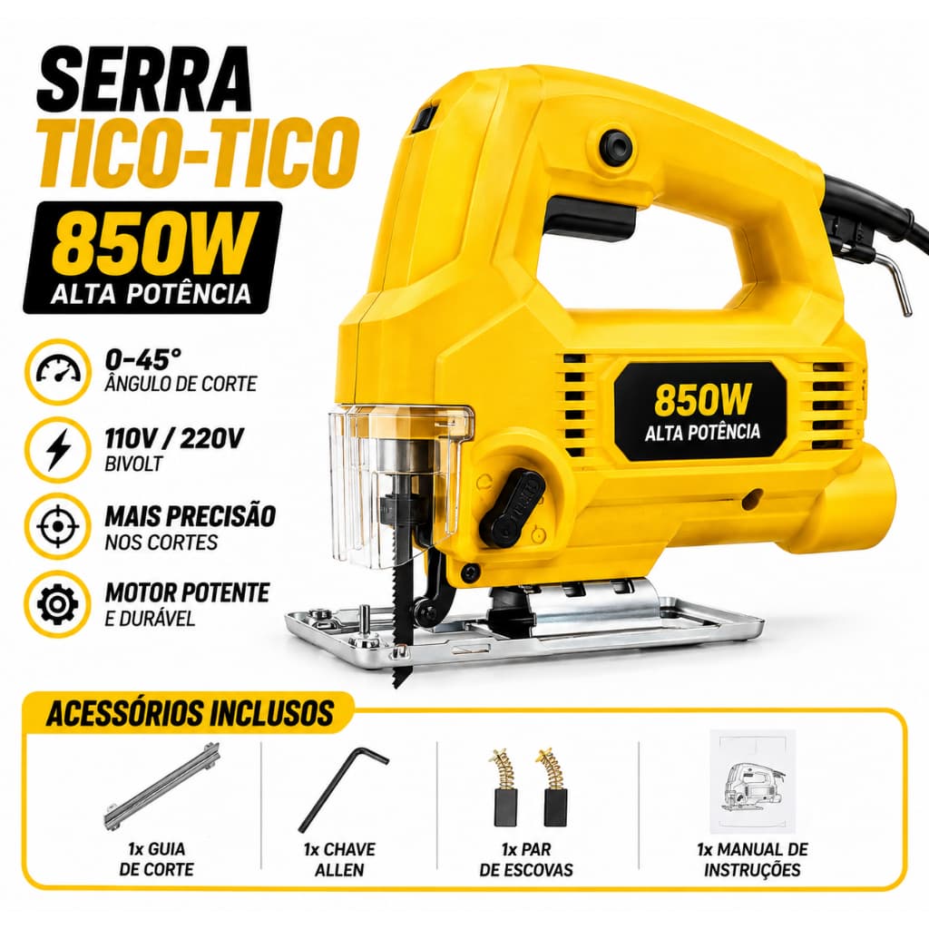 Serra Tico Tico Elétrica 850W Profissional Corte Preciso Madeira Metal DIY Ferramenta de Corte Manual
