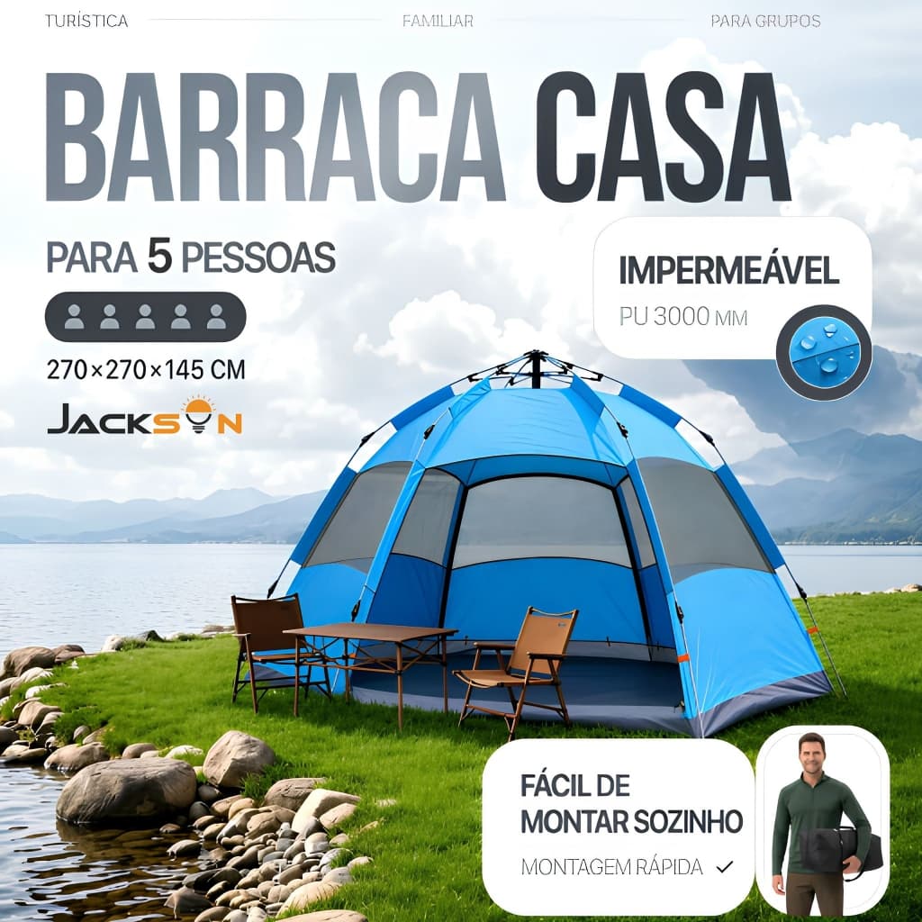 JACKSUN Barraca Camping Automático/Manual 2 a 5 Pessoas - Barraca De Acampamento À Prova D'Água - Abrigo Para Praia, Aco