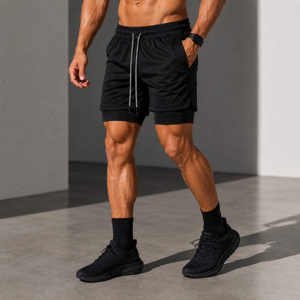 Bermuda Masculina 2 em 1 com Short Compressão Academia Corrida Treino Esporte