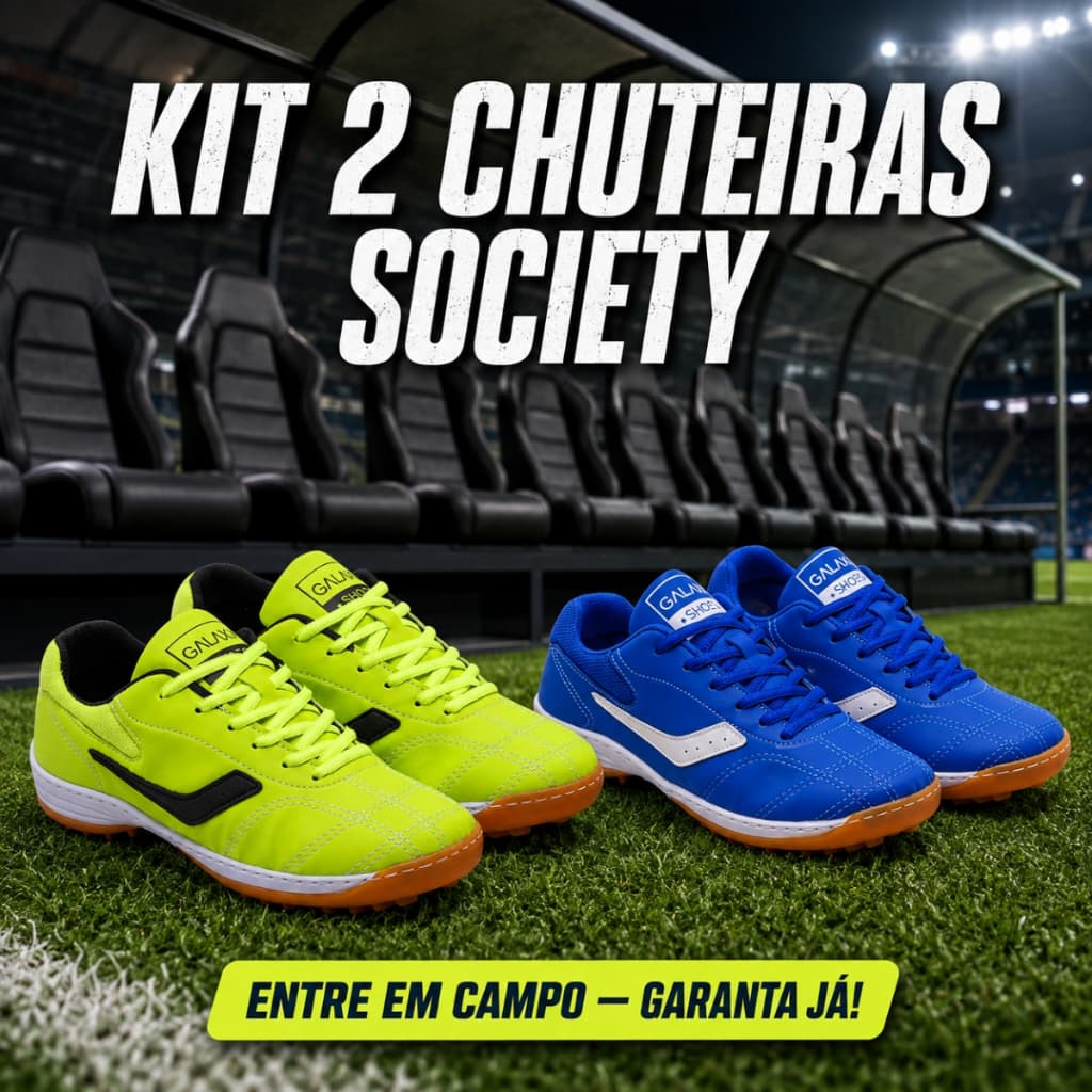 KIT 2 PARES Chuteira Society Futebol Campo Leve Confortável Solado Costurado Resistente Durável Original Ativo
