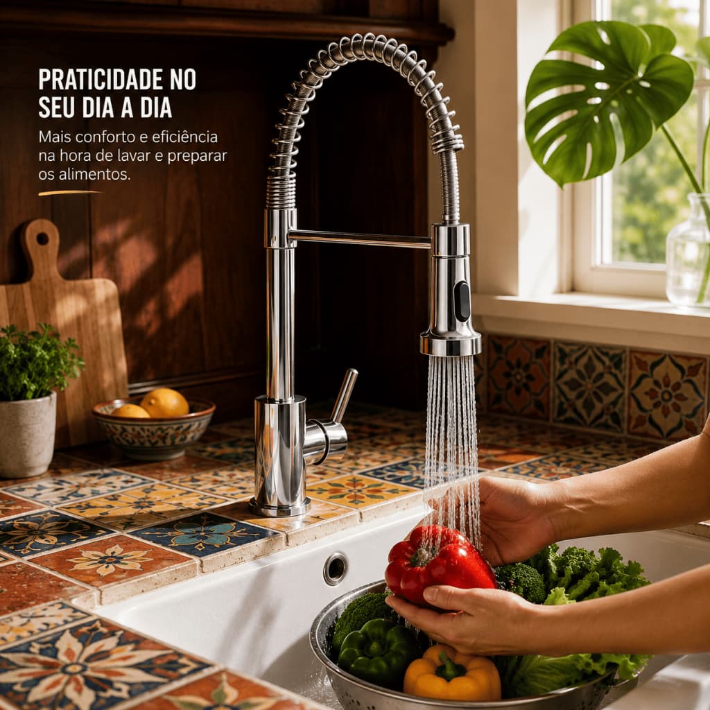Torneira De Cozinha Gourmet Alça Única Com Extensor De Spray Tubo De Água Flexível Superior Prateado