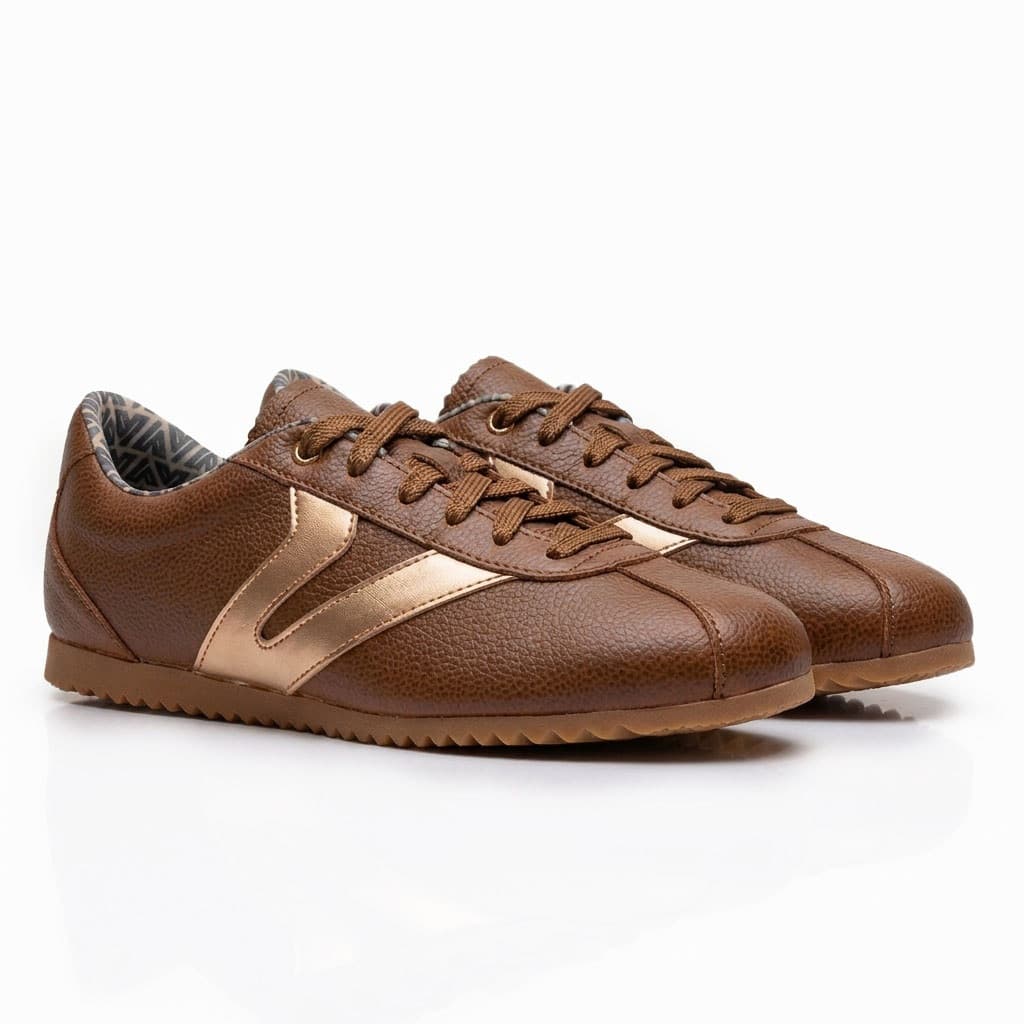 Tênis Feminino Naomi Couro Legitimo Casual Vittal Retrô Caramelo