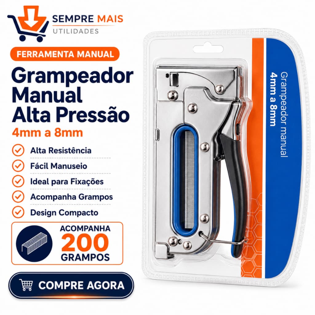 Grampeador Manual de Tapeçaria +200 GRAMPOS de ALTA PRESSÃO METAL PROFISSIONAL 4MM 6MM 8MM