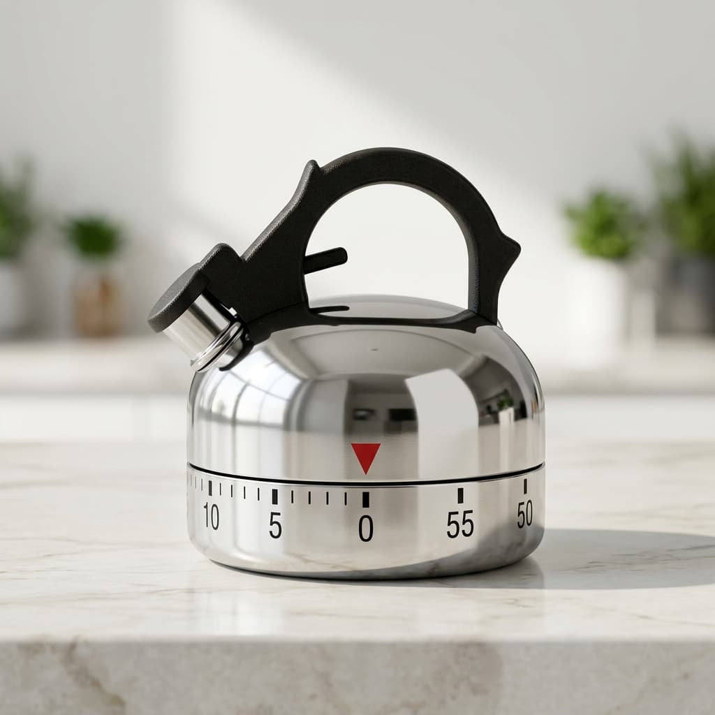 Timer de Cozinha Mini Formato Chaleira em Aço Inox Cronômetro Mecânico Portátil Compacto